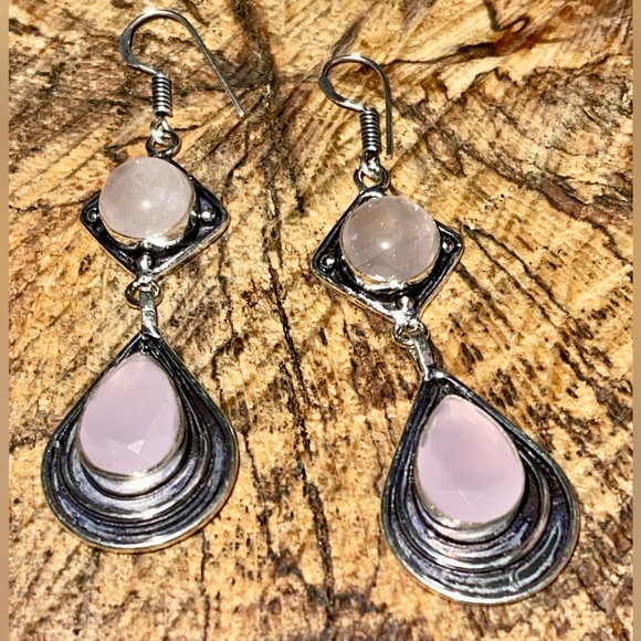 Rose Quartz “Stone of Pure Love” & Pink Chalcedony Earrings 2 7/8” - Picture 9 of 10